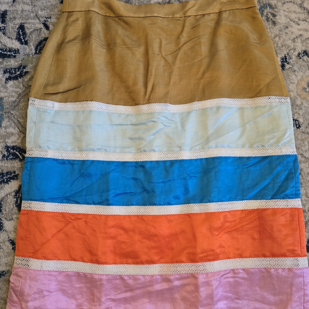 J. Crew Colorblock Tiered Pencil Skirt in Tan, Light Blue, Blue, Orange & Pink